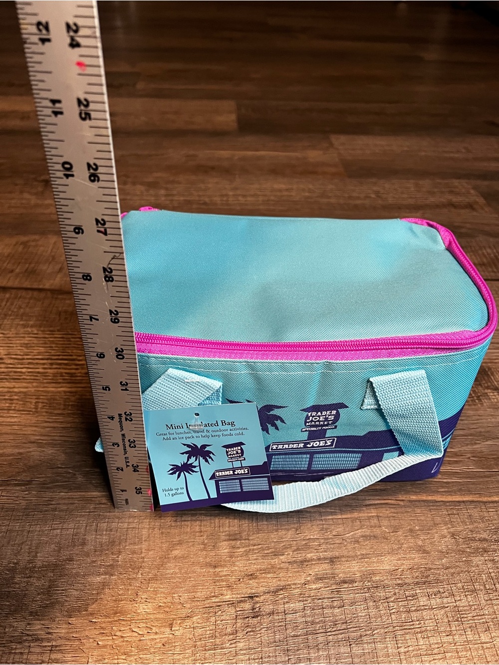 NWT Trader Joe’s Mini Insulated Tote / Cooler Bag Teal Blue (2026 Release) - Picture 3 of 6